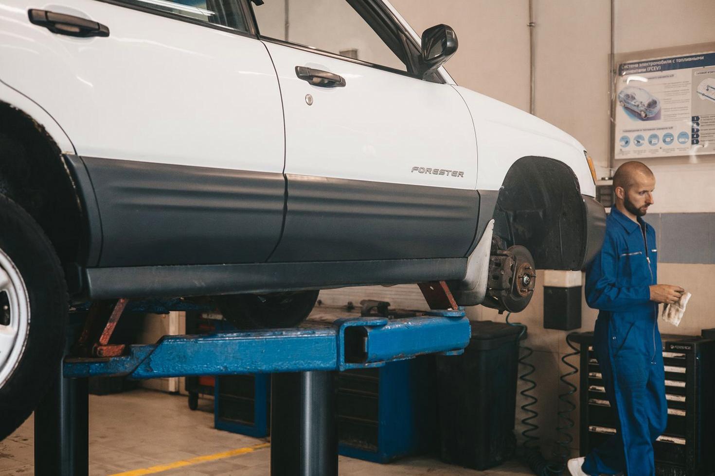 Car on hydraulic lift